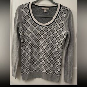 Banana Republic Gray & Black Scoopneck Diamond Lattice Sweater